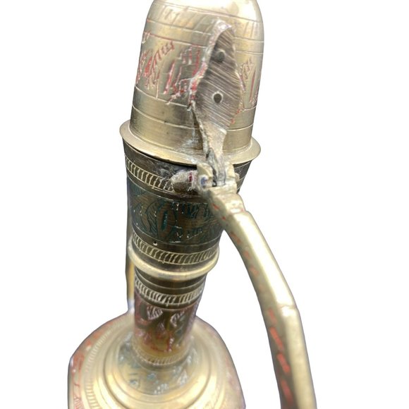 Vintage Etched Brass Tea pot Pitcher Genie Lamp 10" - Picture 11 of 12